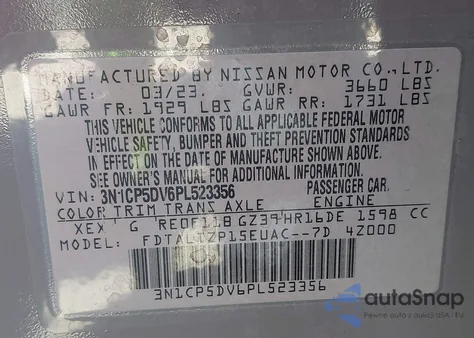 2023 Nissan Kicks Sr Xtronic Cvt из США, поврежденный, VIN 3N1CP5DV6PL523356